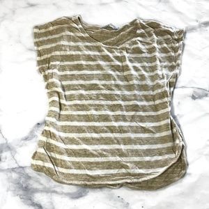 Athleta Tan & White Striped Linen Blouse
